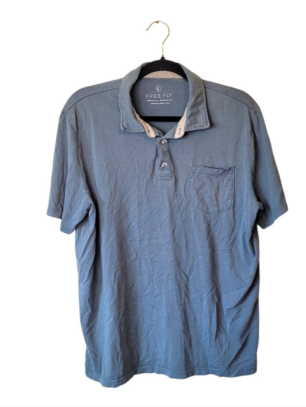Free Fly Bamboo Blend Blue Short-Sleeve Polo Shirt Size L